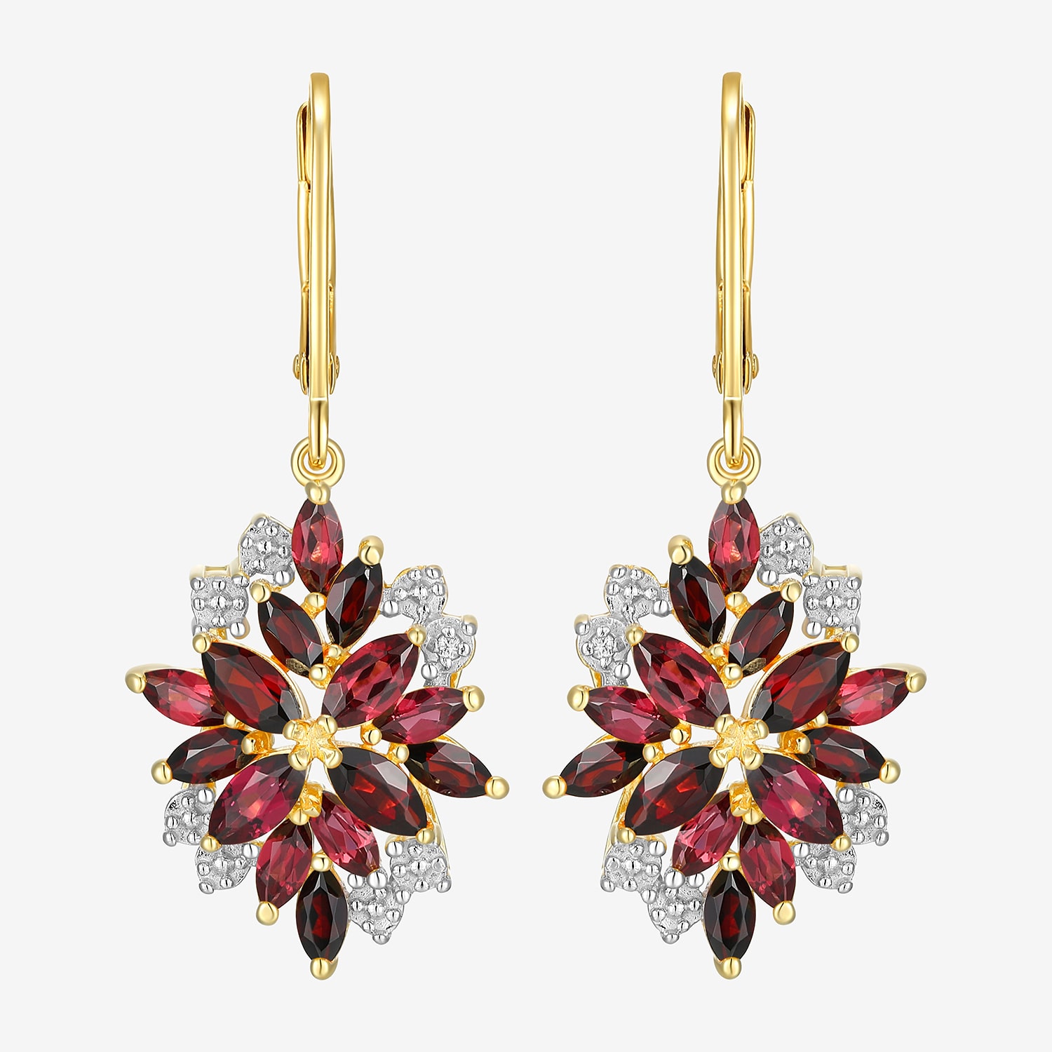Womens Genuine Red Garnet 18K Gold Over Silver Drop Earrings