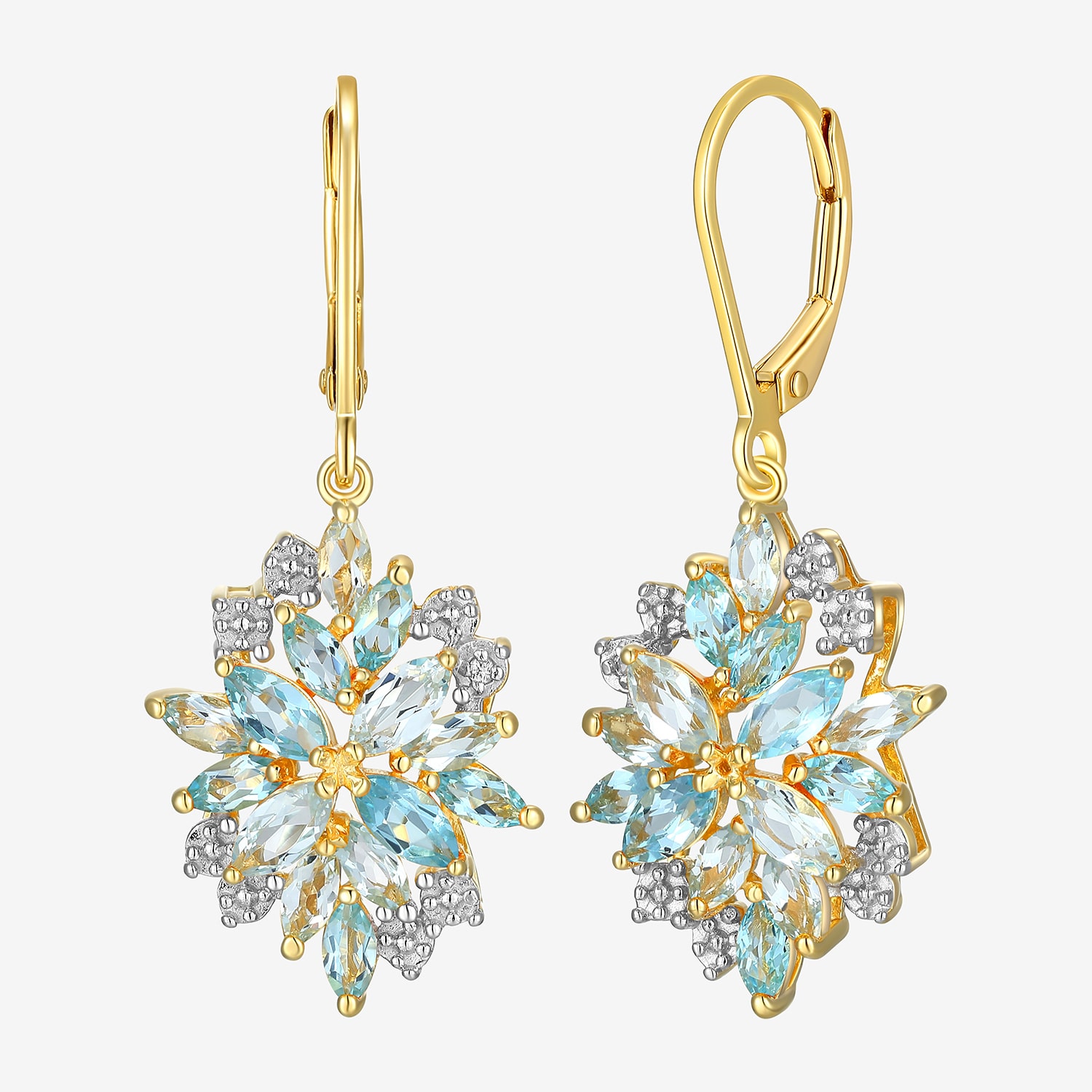 Womens Genuine Blue Topaz 18K Gold Over Silver Drop Earrings