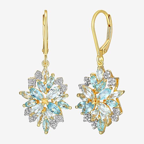 Womens Genuine Blue Topaz 18K Gold Over Silver Drop Earrings, One Size