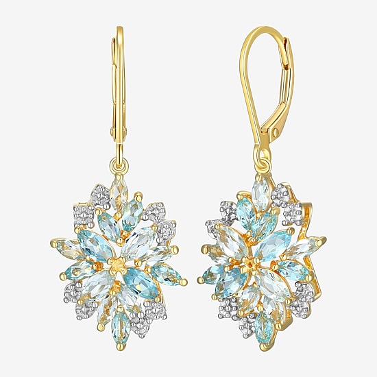 Womens Genuine Blue Topaz 18K Gold Over Silver Drop Earrings