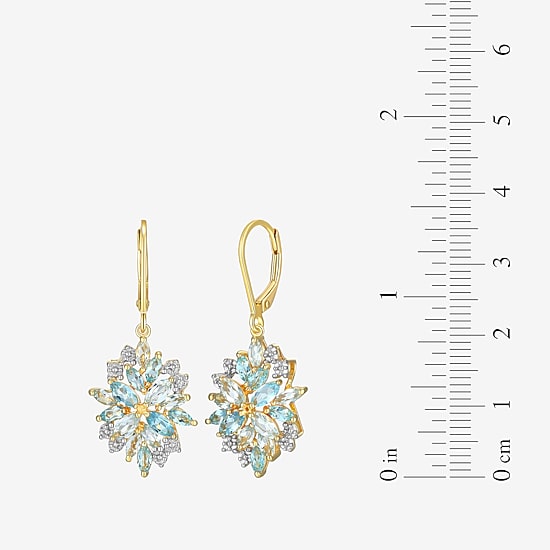 Womens Genuine Blue Topaz 18K Gold Over Silver Drop Earrings