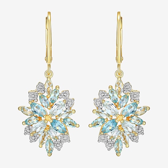 Womens Genuine Blue Topaz 18K Gold Over Silver Drop Earrings