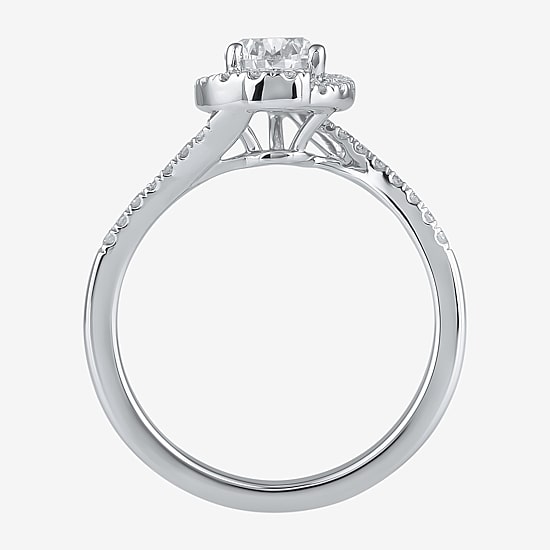 (G / I1) Womens 1 1/2 CT. T.W. Lab Grown White Diamond 10K Gold Oval Halo Engagement Ring