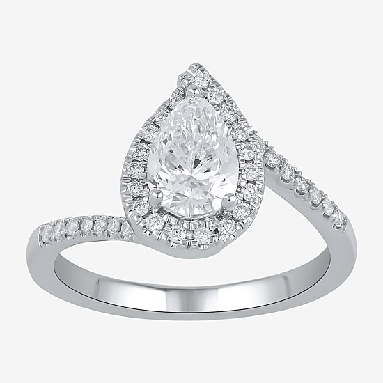 (G / I1) Womens 1 1/2 CT. T.W. Lab Grown White Diamond 10K Gold Oval Halo Engagement Ring