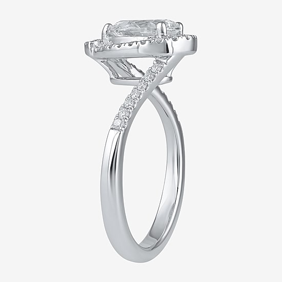 (G / I1) Womens 1 1/2 CT. T.W. Lab Grown White Diamond 10K Gold Oval Halo Engagement Ring
