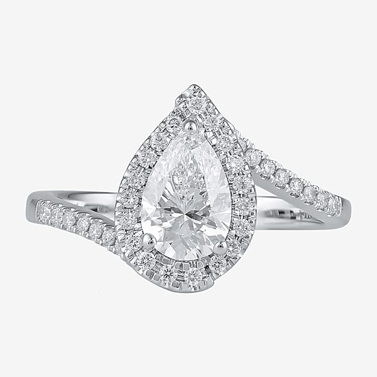 (G / I1) Womens 1 1/2 CT. T.W. Lab Grown White Diamond 10K Gold Oval Halo Engagement Ring