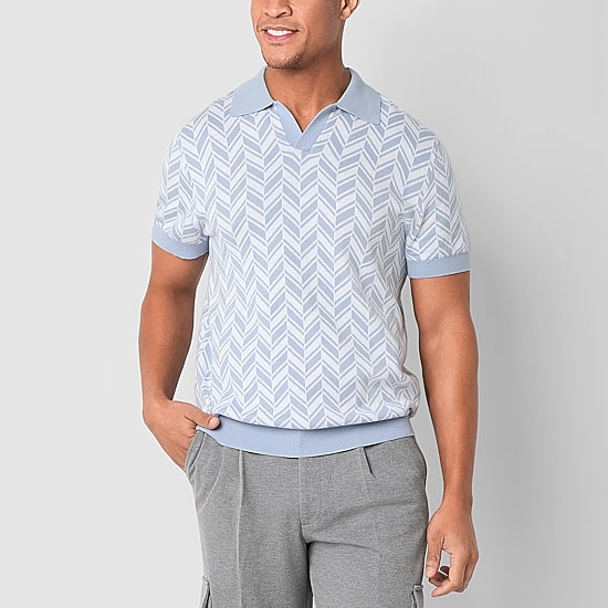 J. Ferrar Johnny Collar Mens Short Sleeve Button Polo Sweater
