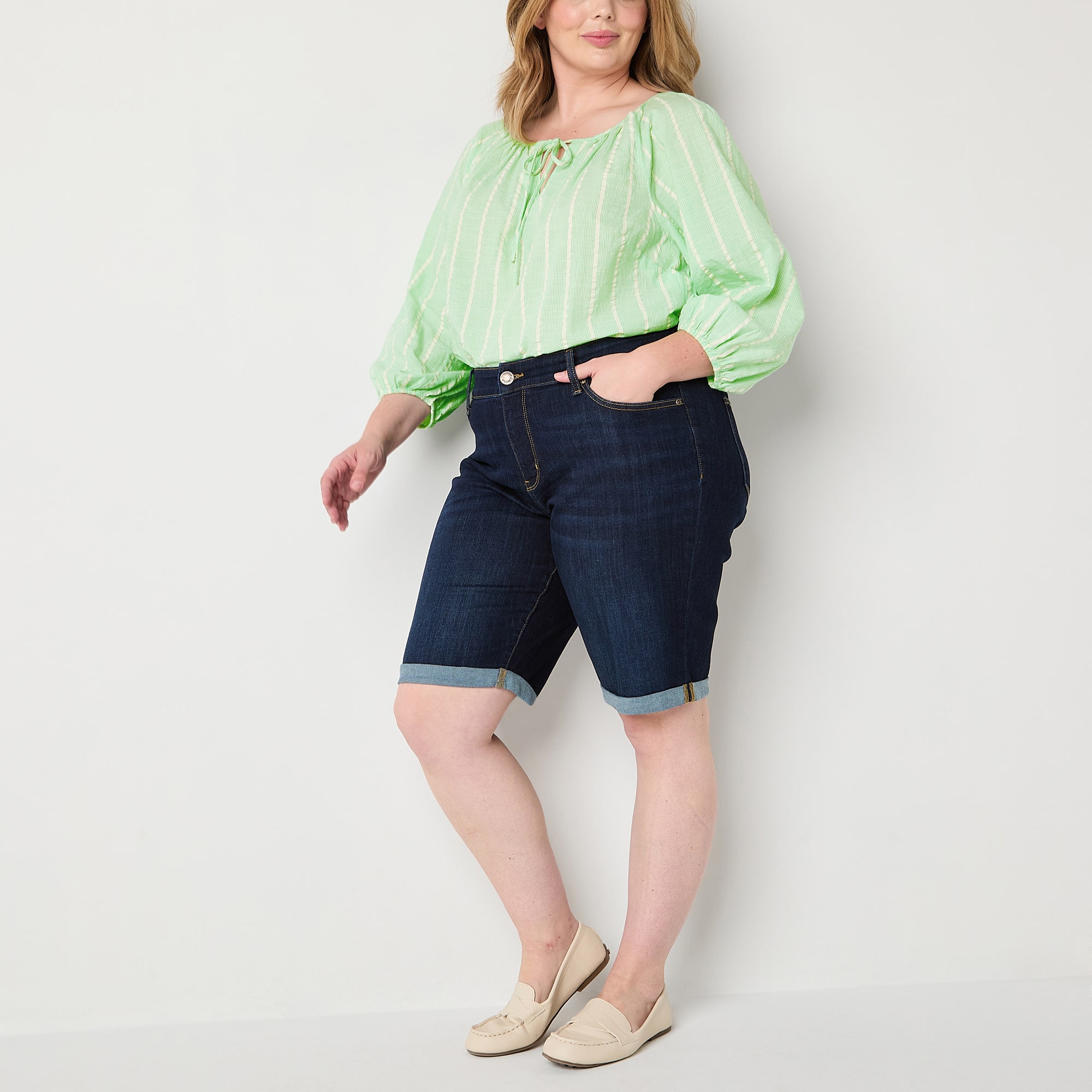 St. John's Bay Womens Mid Rise Denim Bermuda Short-Plus