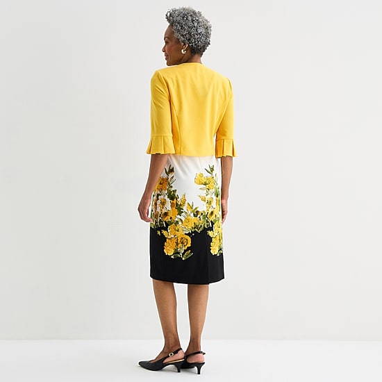 Maya Brooke Womens Crepe Floral Jacket Dress