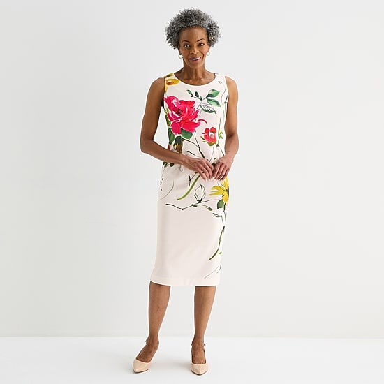 Maya Brooke Womens Crepe Floral Jacket Dress