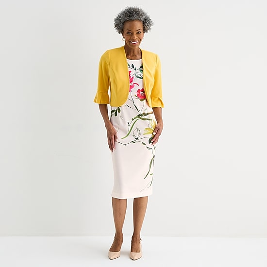 Maya Brooke Womens Crepe Floral Jacket Dress