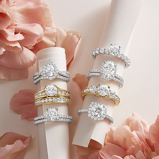 Signature By Modern Bride (G / Si1-Si2) Womens 2 CT. T.W. Lab Grown White Diamond 10K White or Yellow Gold Round Side Stone Engagement Ring