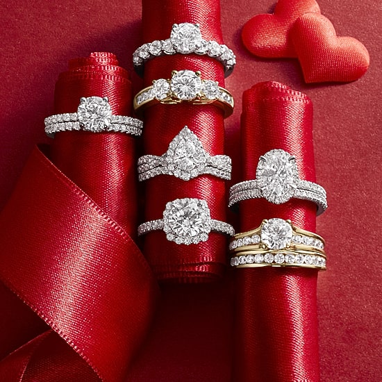 Signature By Modern Bride (G / Si1-Si2) Womens 2 CT. T.W. Lab Grown White Diamond 10K White or Yellow Gold Round Side Stone Engagement Ring