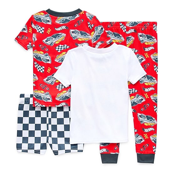 Toddler Boys Hot Wheels Crew Neck Short Sleeve 4-pc. Pajama Set