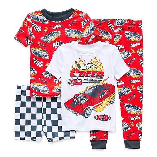 Toddler Boys Hot Wheels Crew Neck Short Sleeve 4-pc. Pajama Set