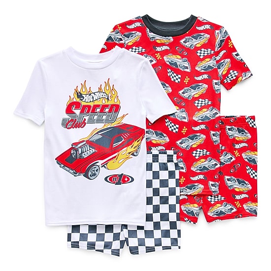Little & Big Kid Boys Hot Wheels Crew Neck Short Sleeve 4-pc. Pajama Set