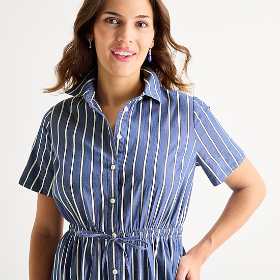 St. John's Bay Womens Short Sleeve Midi Shirt Dress