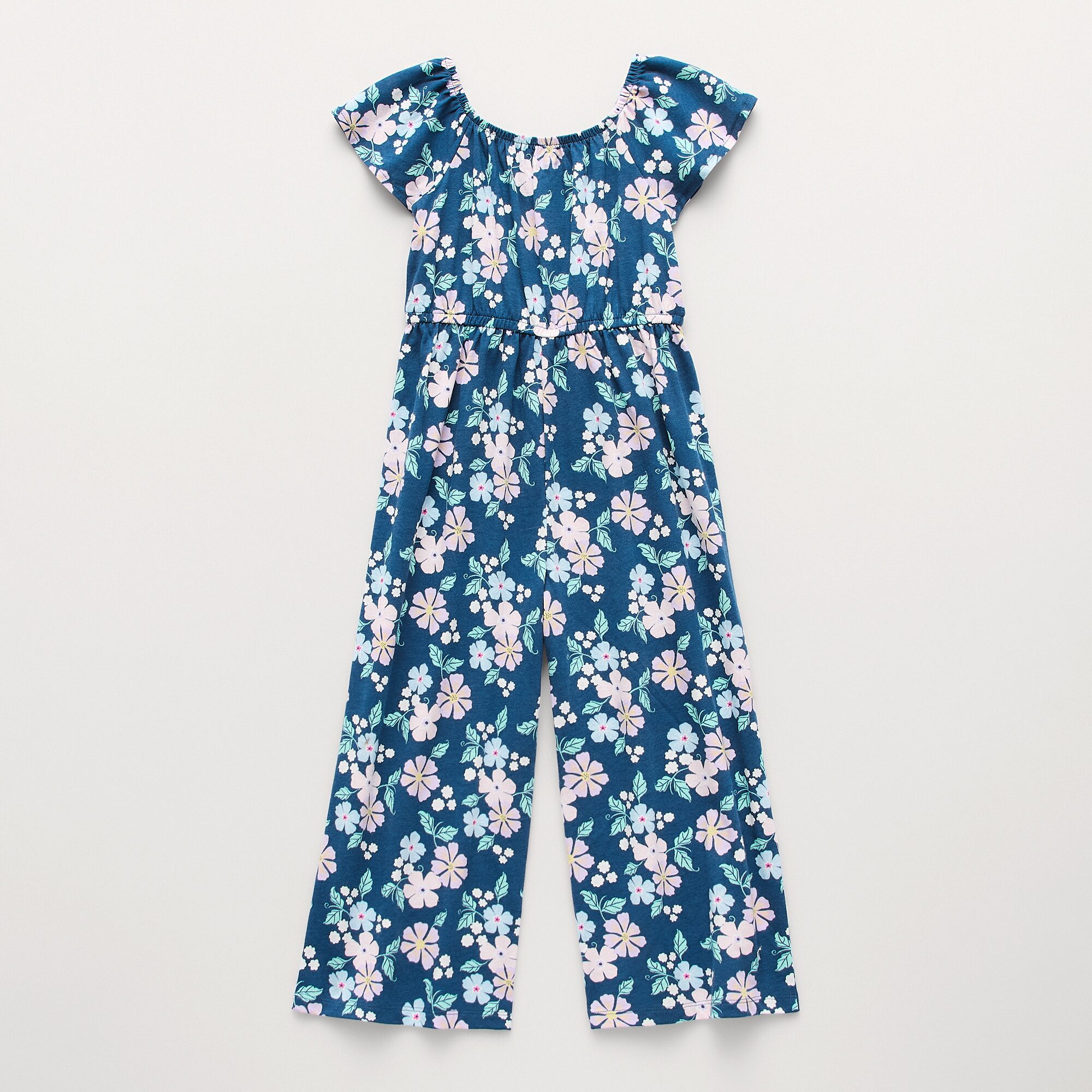 Thereabouts Little Girls Square Neck Short Sleeve Jumpsuit