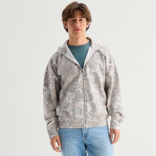 Arizona Mens Long Sleeve Fleece Zipper Hoodie, Large, Green