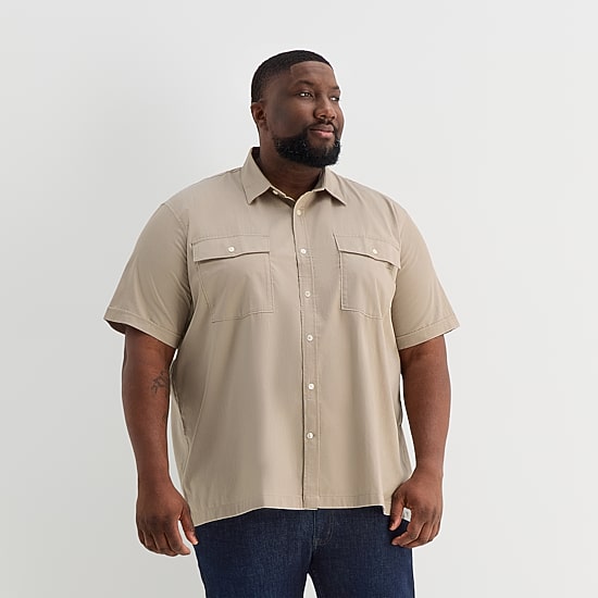 Shaquille O'Neal XLG™ Utility Pocket Mens Short Sleeve Regular Fit Big and Tall Button-Down Shirt