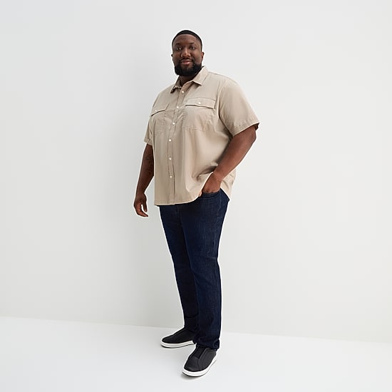 Shaquille O'Neal XLG™ Utility Pocket Mens Short Sleeve Regular Fit Big and Tall Button-Down Shirt