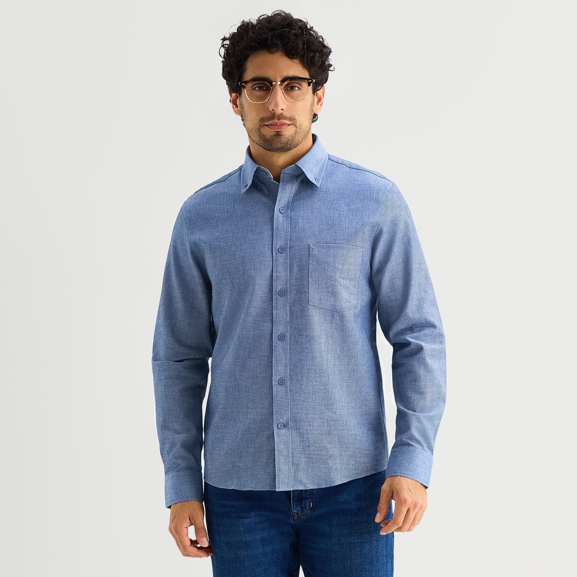 Stafford Chambray Mens Long Sleeve Regular Fit Button-Down Shirt