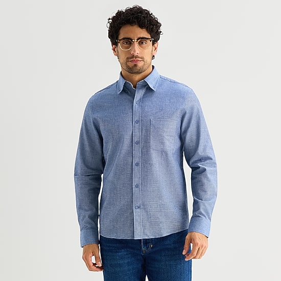 Stafford Chambray Mens Long Sleeve Regular Fit Button-Down Shirt