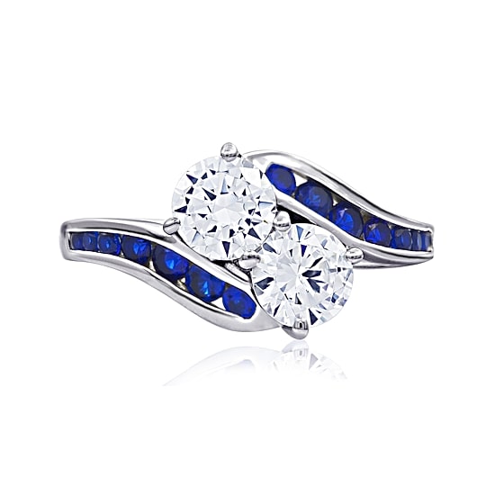 DiamonArt® Cubic Zirconia & Simulated Blue Sapphire Sterling Silver Cocktail Ring