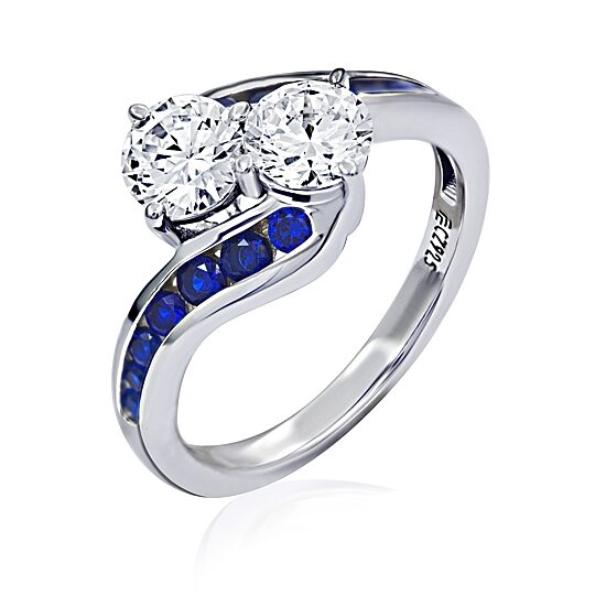 DiamonArt® Cubic Zirconia & Simulated Blue Sapphire Sterling Silver Cocktail Ring