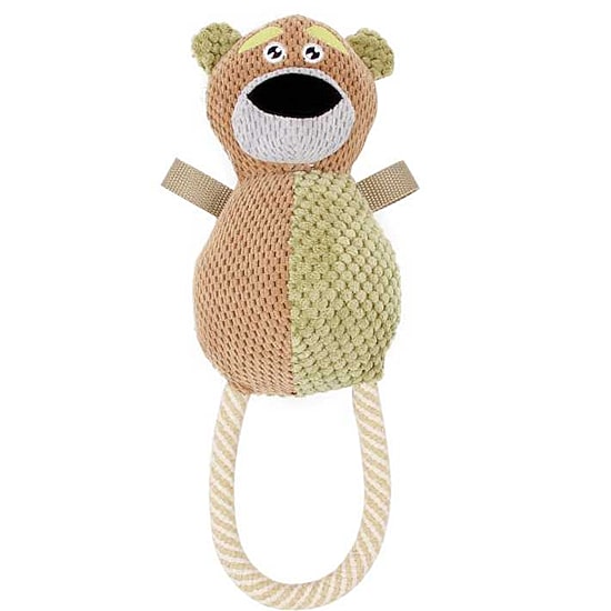Pet Life Plush Huggabear Natural Jute and Squeak Chew Tugging Dog Toy