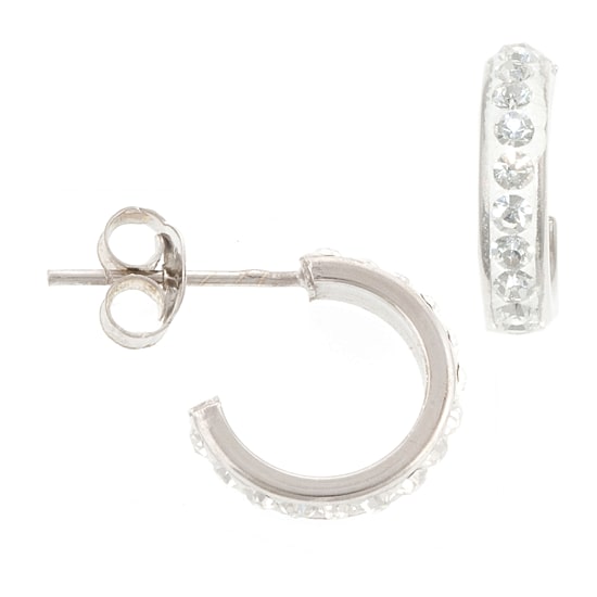Silver Treasures Womens Crystal Sterling Silver 14mm Hoop Earrings