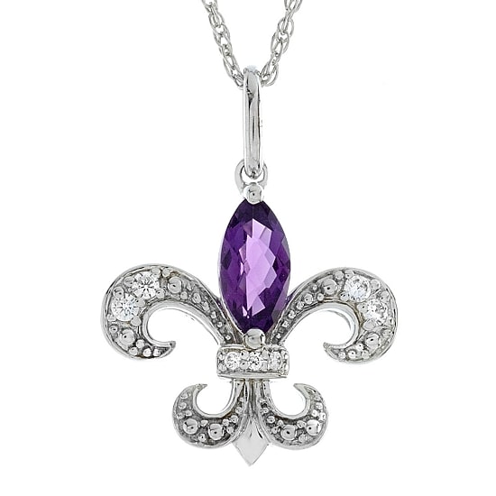 Lab-Created Amethyst and White Sapphire Fleur-de-Lis Pendant Necklace