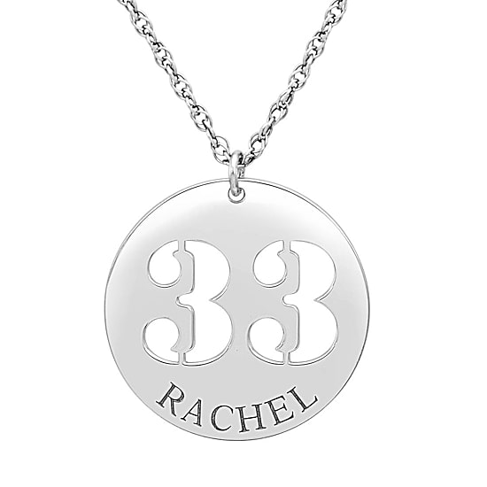 Personalized Womens 14K Gold Name and Number Round Pendant Necklace
