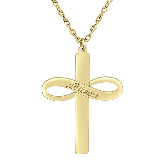 Personalized Womens 24K Gold Over Silver Cross Infinity Name Pendant Necklace