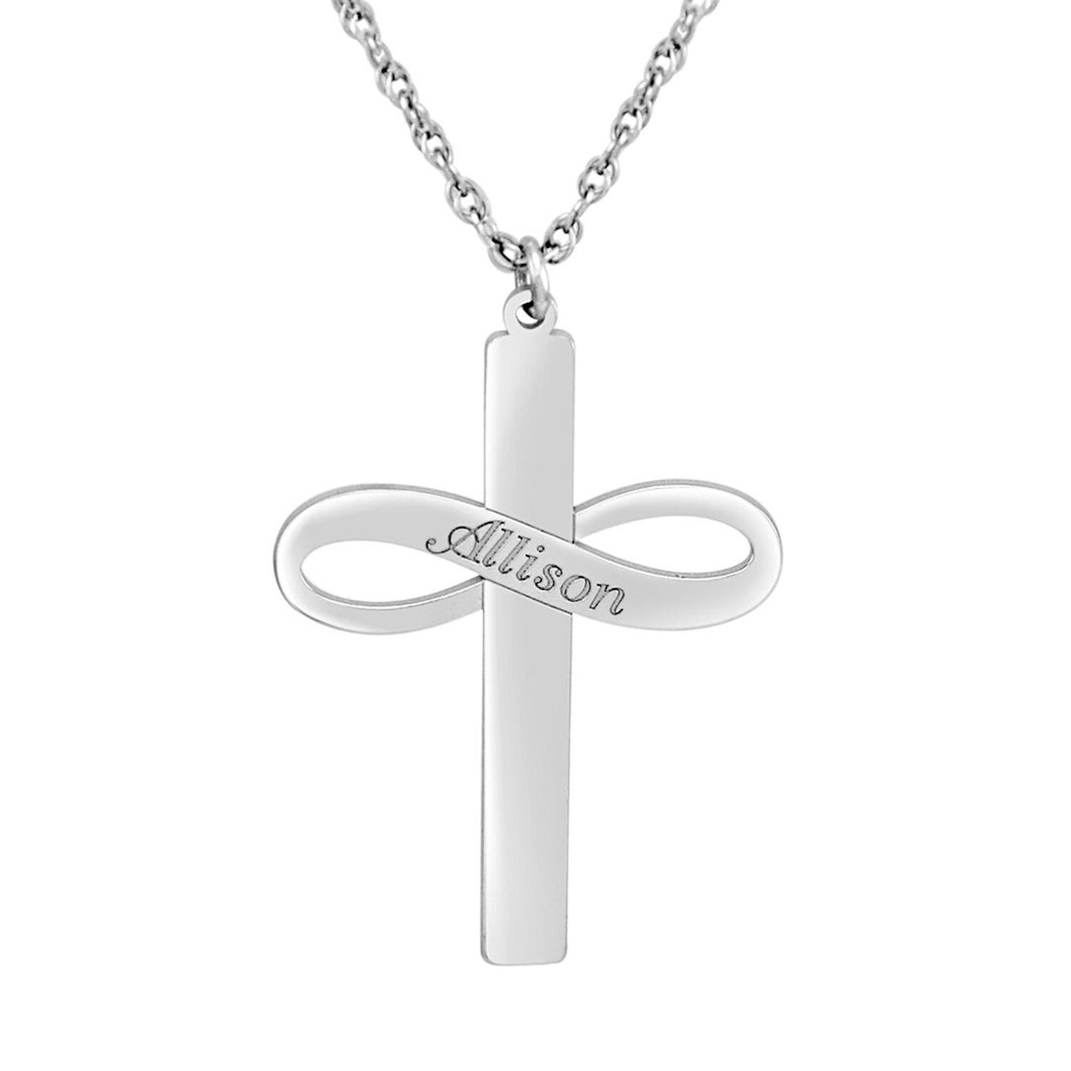 Personalized Womens 24K Gold Over Silver Cross Infinity Name Pendant Necklace