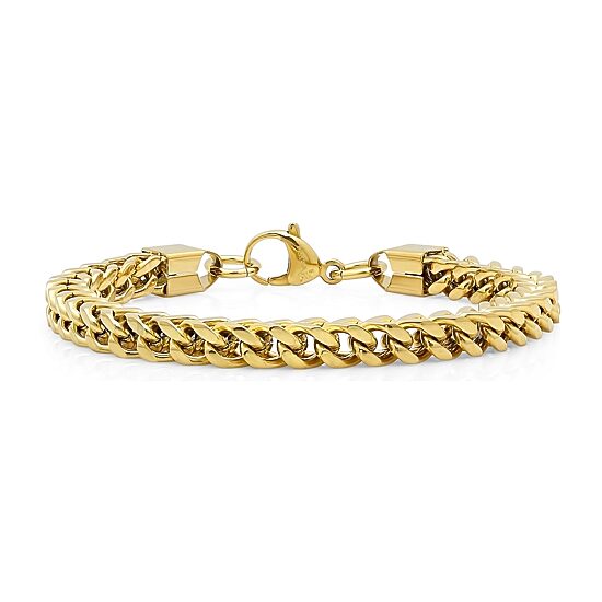 Mens 8 1/2 Inch 18K Gold over Stainless Steel Chain Bracelet
