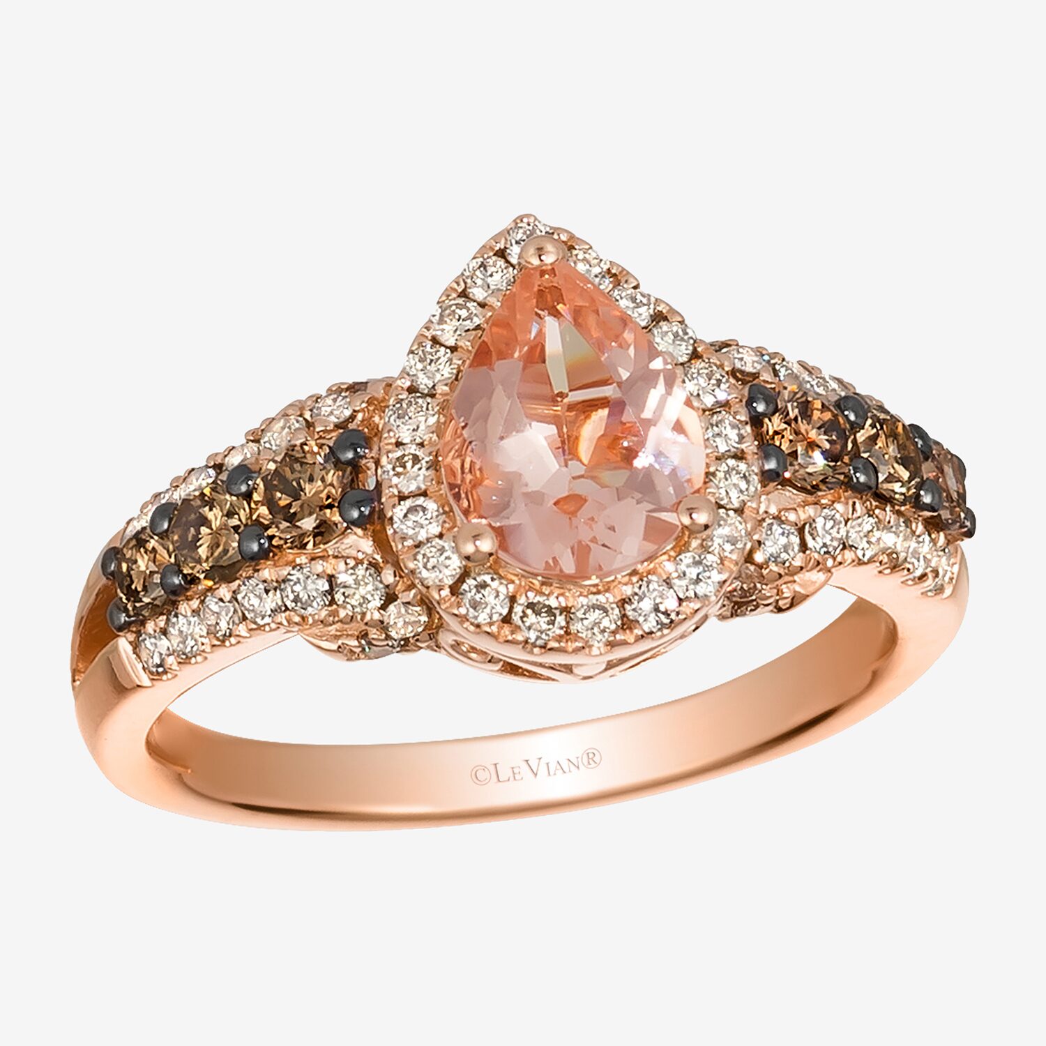 Le Vian® Grand Sample Sale™ Ring featuring 3/4 CT. Peach Morganite™ 1/3 CT. Chocolate Diamonds® 3/8 CT. Nude Diamonds™ set in 14K Strawberry Gold®