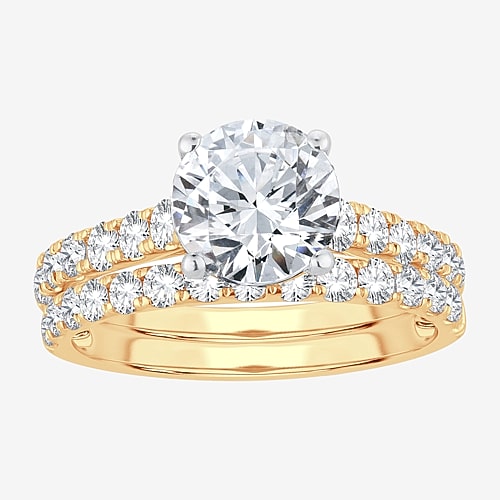(H-I / SI1-SI2) Signature By Modern Bride Womens 3 CT. T.W. Lab Grown White Diamond In 14K Gold Round Bridal Set, 8, Yellow