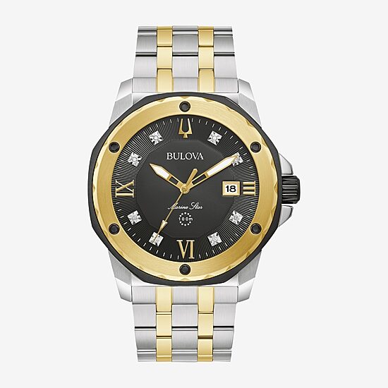 Bulova Marine Star Mens Diamond Accent Two Tone Stainless Steel Bracelet Watch 98d175