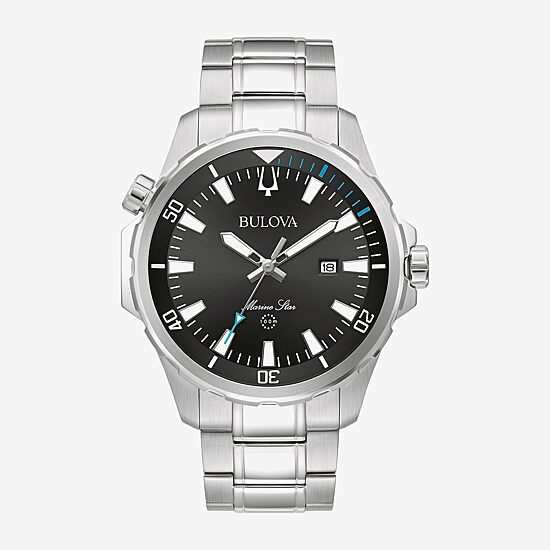 Bulova Marine Star Mens Silver Tone Stainless Steel Bracelet Watch 96b382