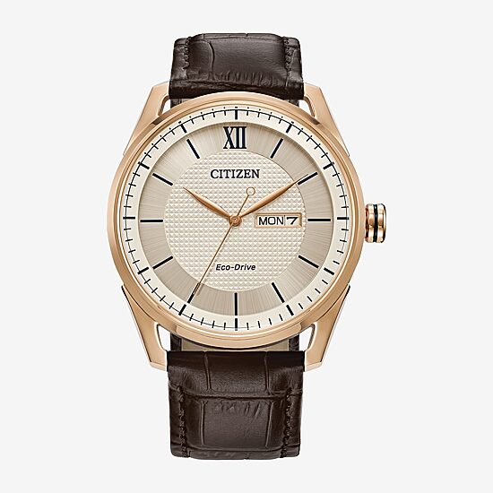 Citizen Dress/Classic Mens Brown Stainless Steel Leather Strap Watch Aw0082-01a