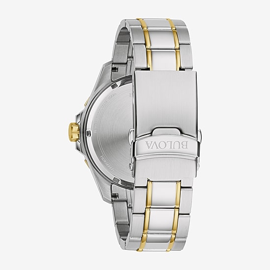 Bulova Marine  Star Mens Two Tone Stainless Steel Leather Bracelet Watch 98b384
