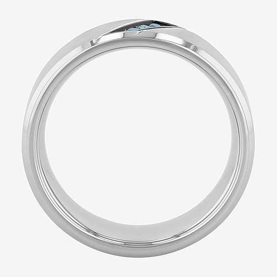 Mens Diamond Accent Natural Blue Diamond Stainless Steel Wedding Band