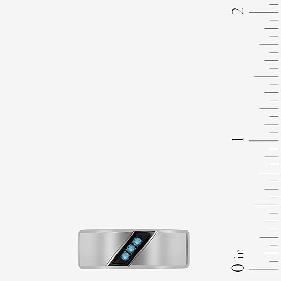 Mens Diamond Accent Natural Blue Diamond Stainless Steel Wedding Band