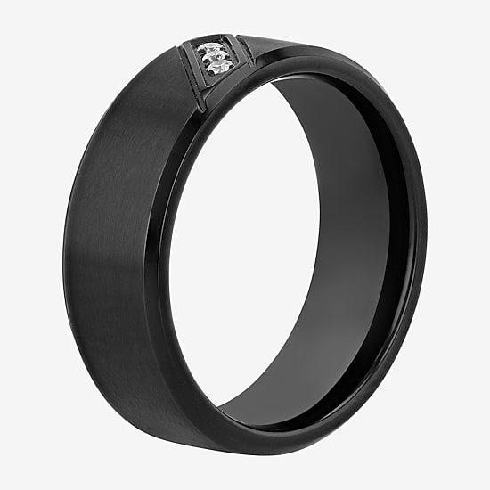 Mens 6MM Diamond Accent Natural White Diamond Stainless Steel Wedding Band