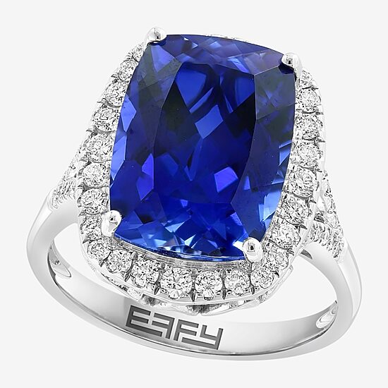 Effy Final Call Womens 1/2 CT. T.W. Lab Created Blue Sapphire 14K Gold Cushion Halo Cocktail Ring