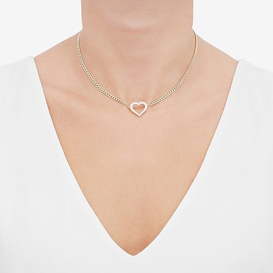Gold Addiction Womens White Cubic Zirconia 10K Gold Heart 18 Inch Pendant Necklace