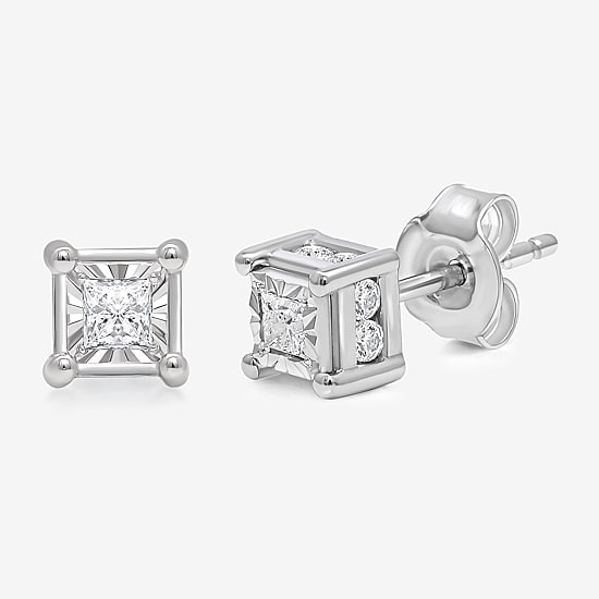 Tru Miracle 1/2 CT. T.W. Natural White Diamond 10K Gold 5mm Princess-cut Stud Earrings