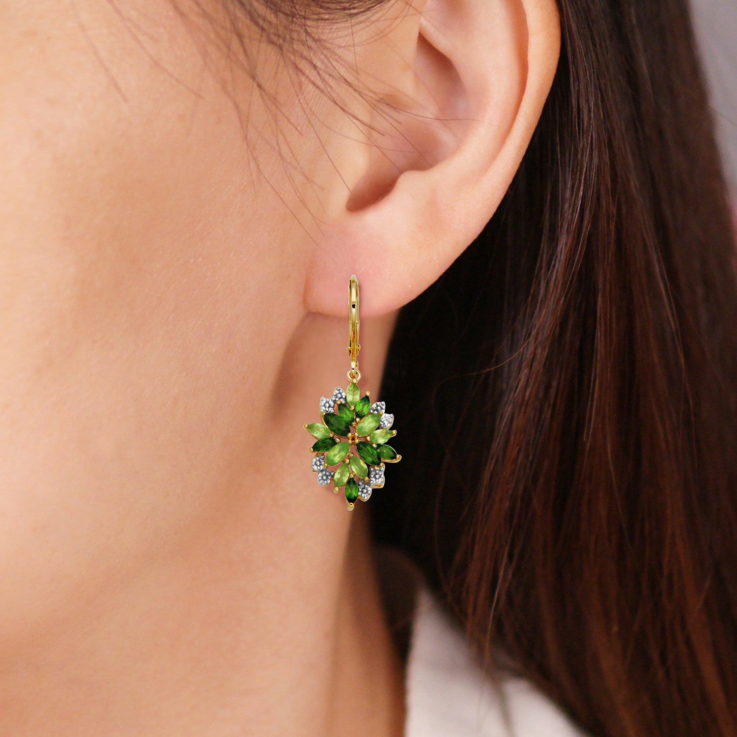 Womens Genuine Green Peridot 18K Gold Over Silver Drop Earrings
