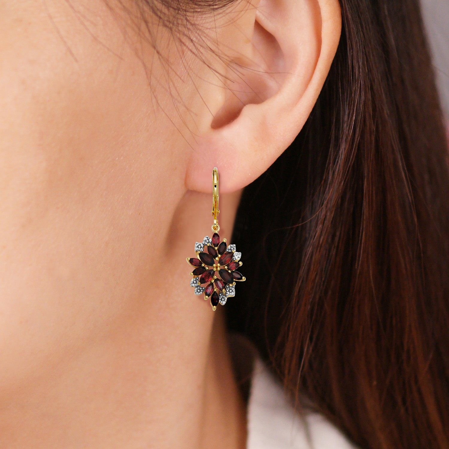 Womens Genuine Red Garnet 18K Gold Over Silver Drop Earrings